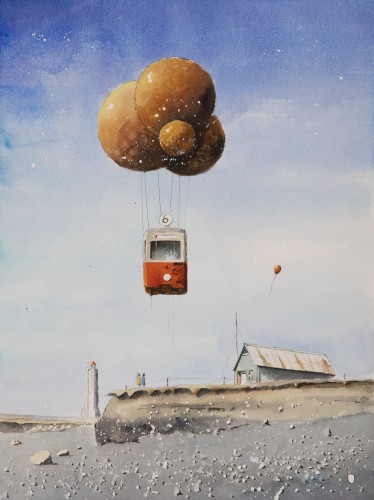 2261 Malarrif - Pejzaż z latarnią i luftbaną 30x40cm.jpg